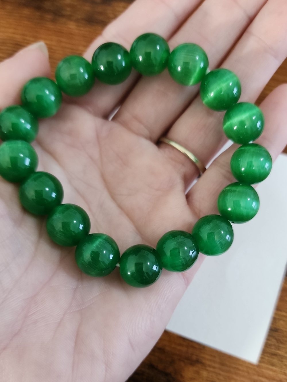 1pc 8 Colors Cat Eye Stone Crystal Bead Elastic Bracelet, Fashion Unisex Jewelry